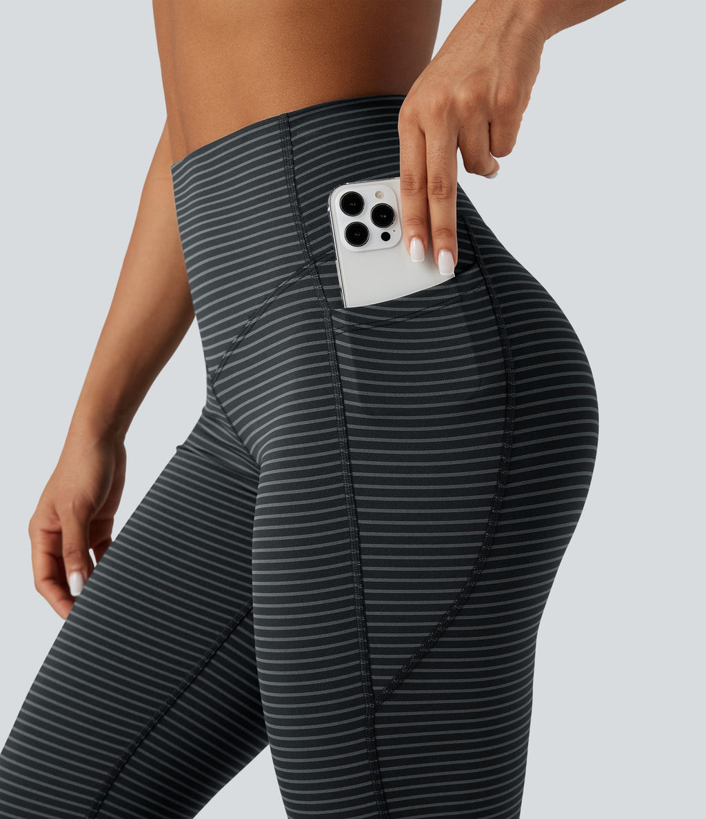 Pantalon de yoga à coupe bootcut gainant taille haute à rayures avec poches
