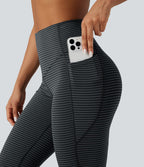 Pantalon de yoga à coupe bootcut gainant taille haute à rayures avec poches