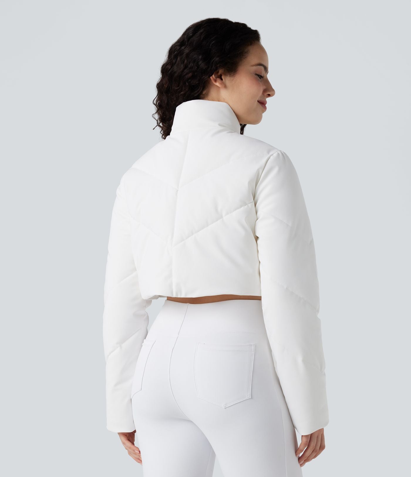 PuffFlex Manteau doudoune 3-en-1 court casual à col montant et veste à ourlet arrondi avec passants pouces et poche