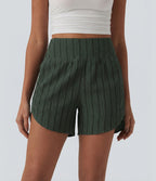 Short casual taille haute ourlet arrondi rayures avec poches