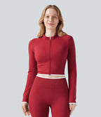 Veste yoga courte zippée col montant color block sans couture OneForm Seamless Flow