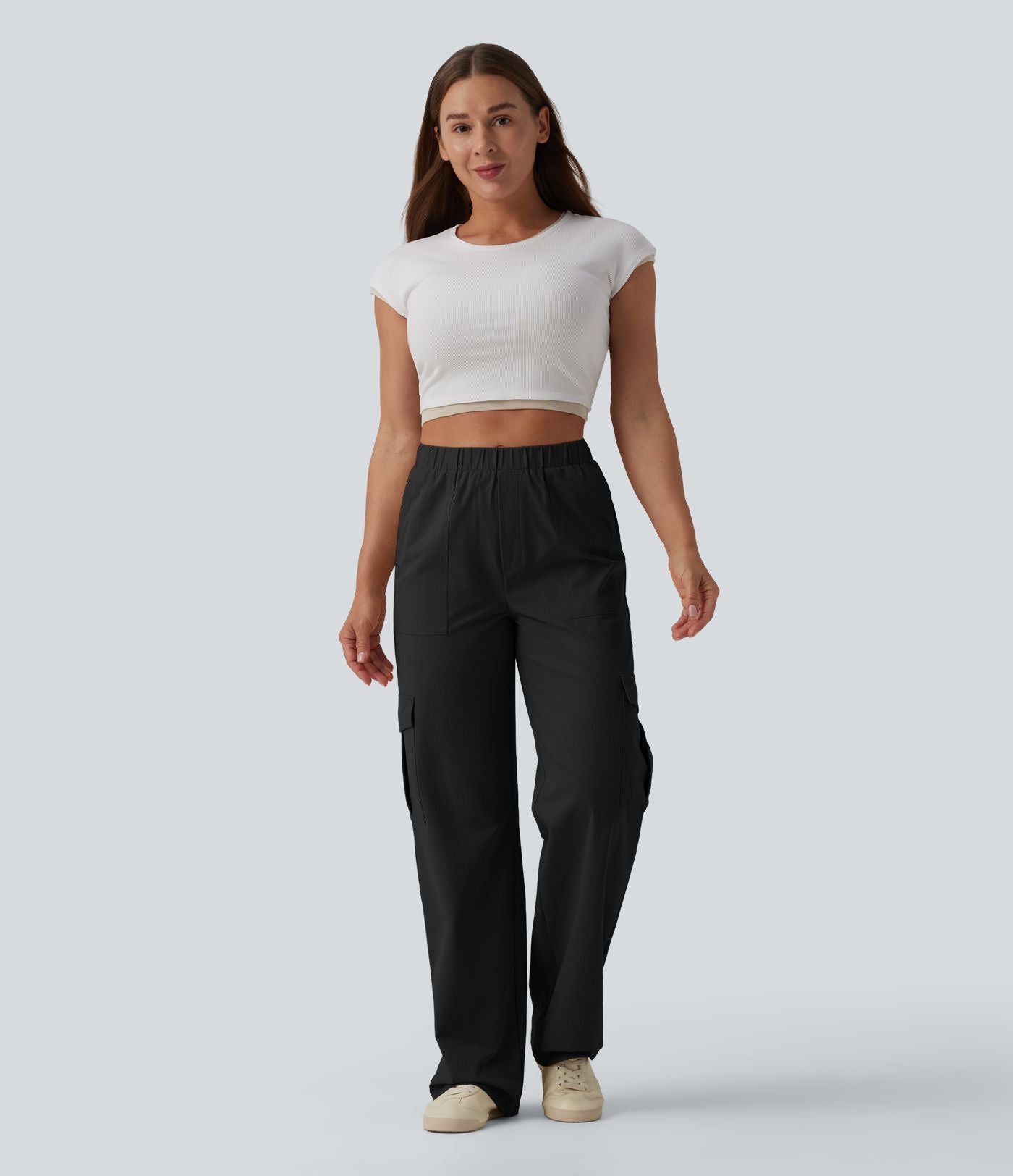 Pantalon décontracté coupe droite taille mi-haute avec poches