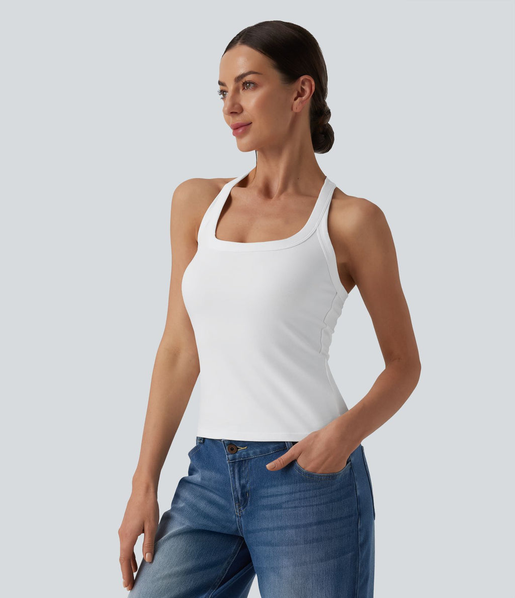 Débardeur Halara décontracté en jersey de coton, dos nageur coupe ultra-ajustée