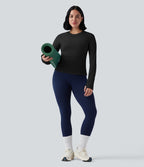 Haut de sport yoga thermique col rond à manches longues avec passants pouces