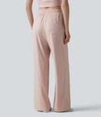 Pantalon de détente ample taille haute avec cordon de serrage et poches
