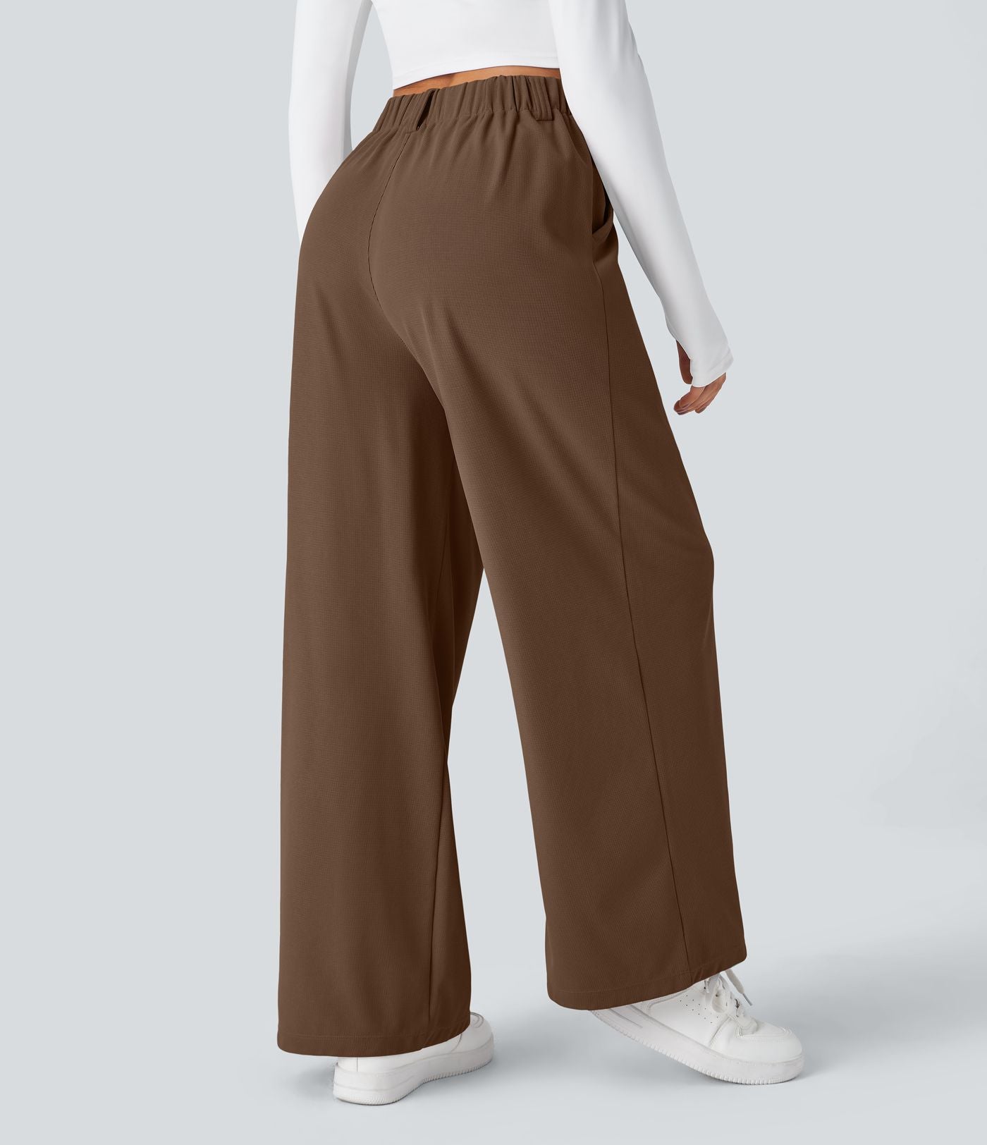 Pantalon Tailleur Large Fluide Halara Flex™ Gaufré Taille Haute Poches Latérales