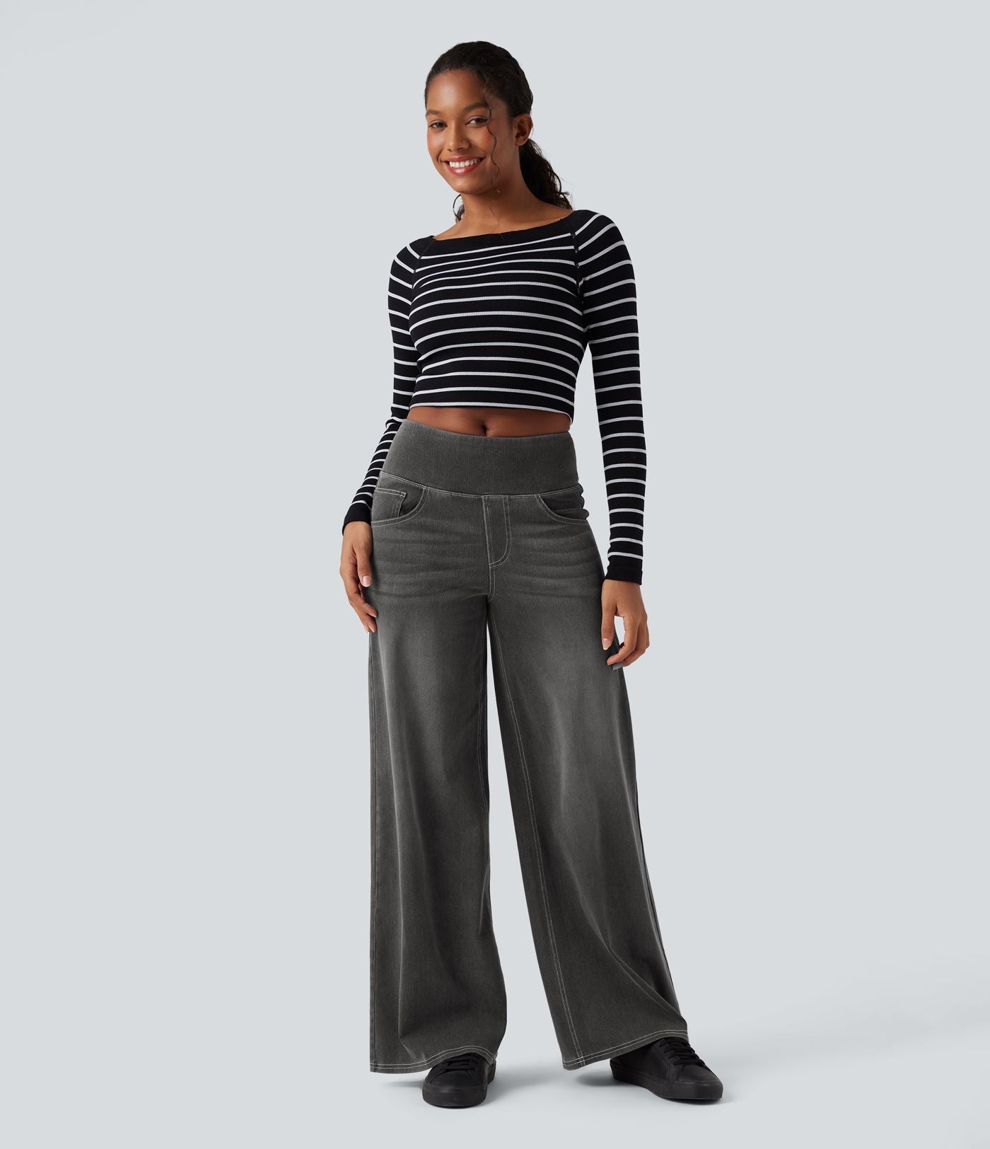Jean décontracté ample gainant taille mi-haute avec poches Halara Flex™