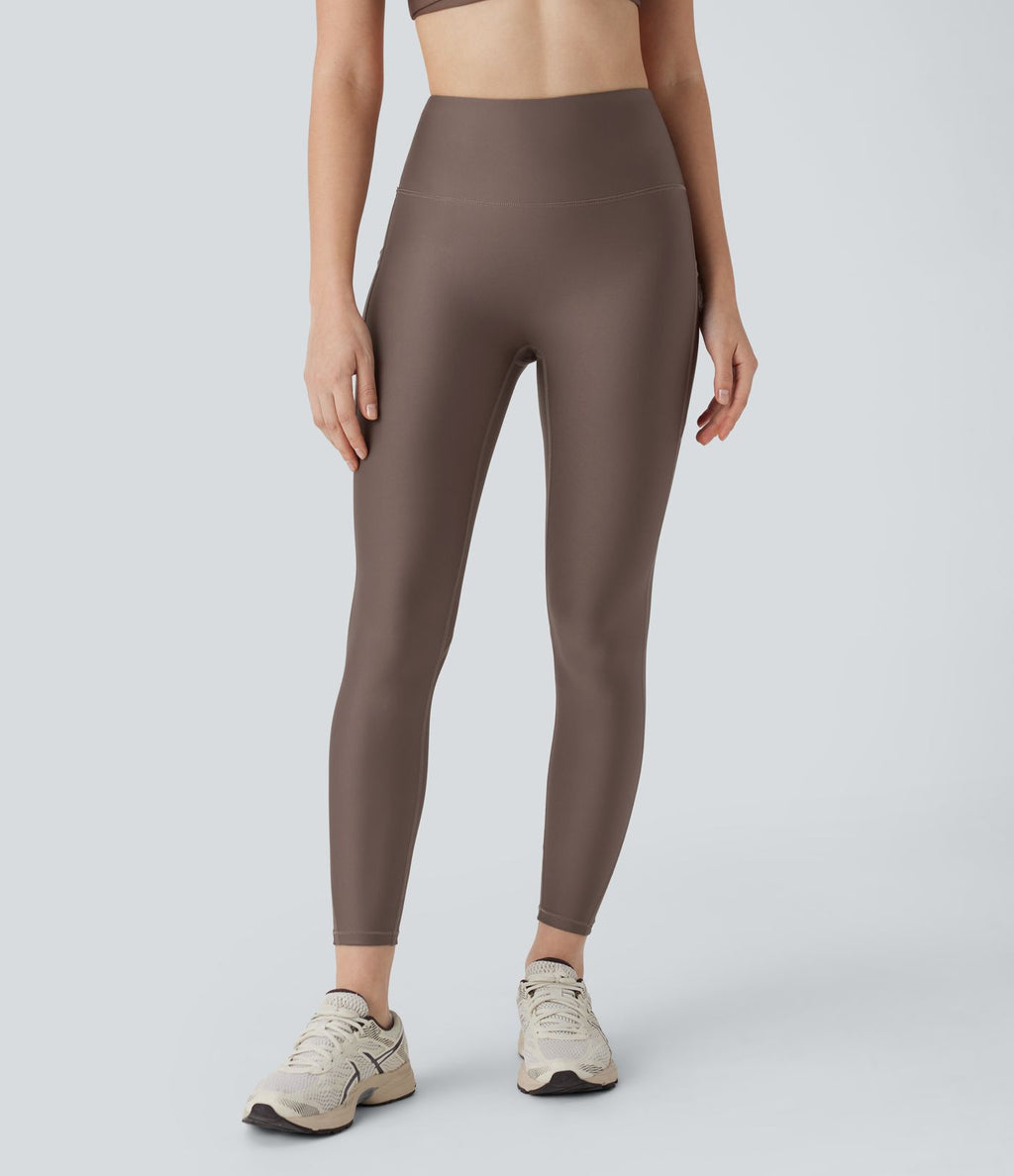 Legging de sport taille haute avec poches latérales effet brillant
