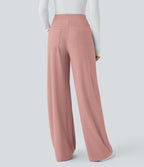Pantalon tailleur large gainant taille haute en micro-gaufré avec poches Halara Flex™