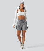 Short cargo de sport taille haute avec cordon de serrage et poches