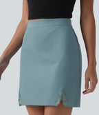 Jupe mini casual taille haute en popeline extensible avec dentelle contrastée