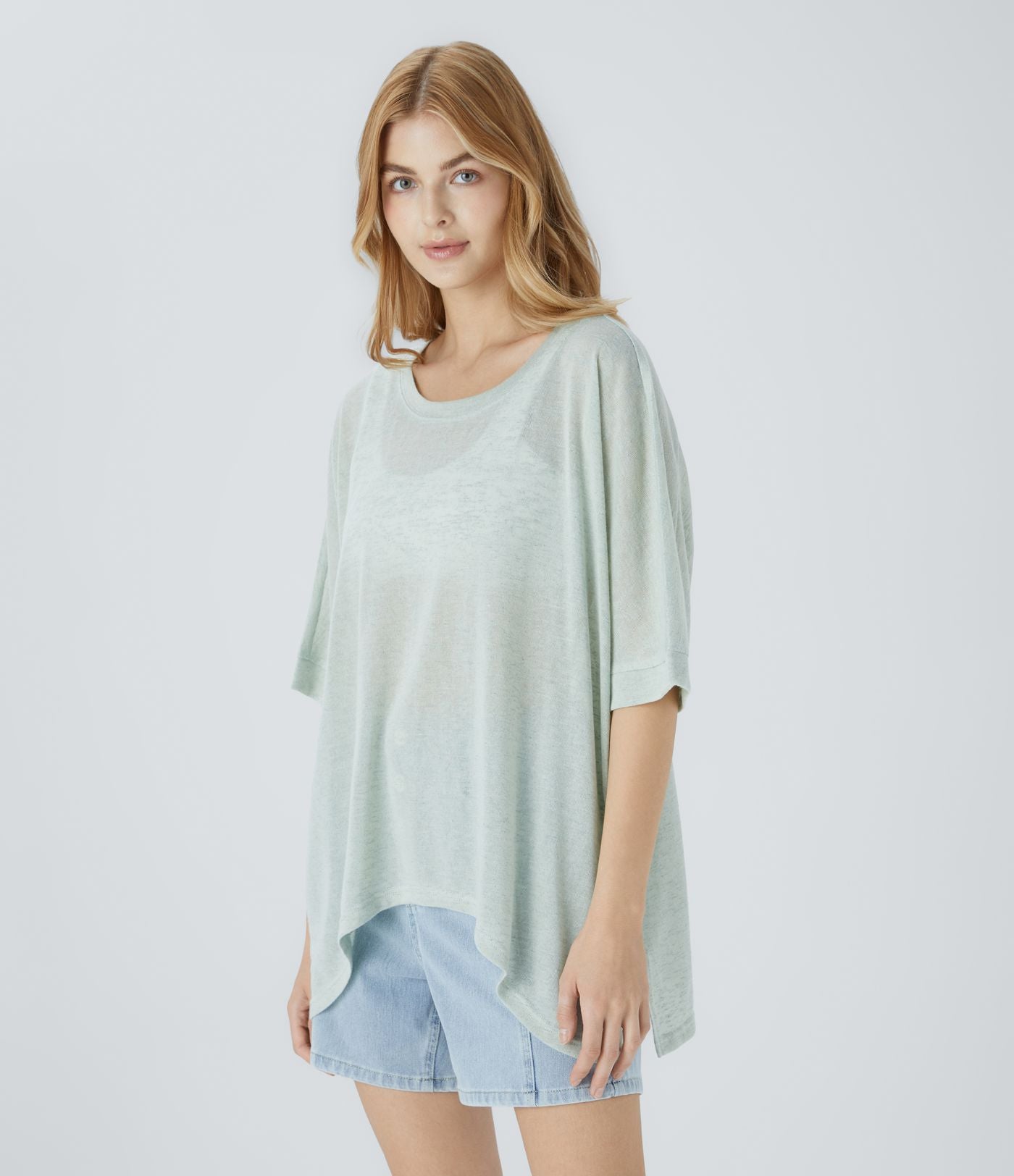 Top Casual Oversize Asymétrique Ourlet Fendu Transparent
