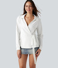 Chemise de travail à manches longues, à lacets contrastés sur les côtés, infroissable et à séchage rapide