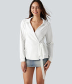 Chemise de travail à manches longues, à lacets contrastés sur les côtés, infroissable et à séchage rapide