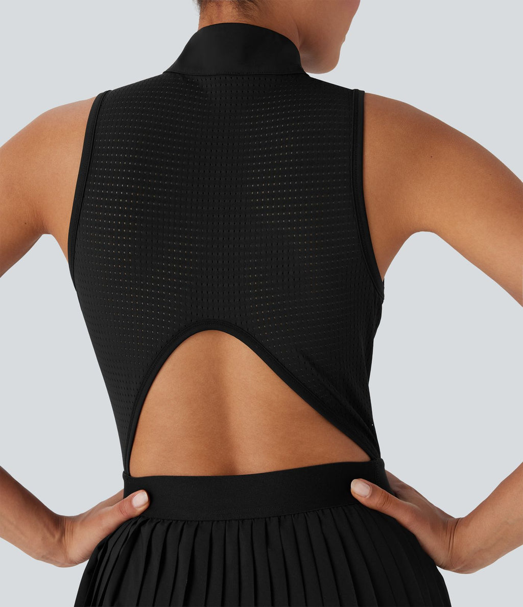 Robe de tennis courte 2-en-1 sans manches ajourée plissée à séchage rapide Breezeful™ avec poches latérales