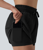 Short running 2-en-1 taille haute avec cordon de serrage et poches