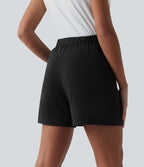 Short sweat décontracté ample taille haute plissé avec poches