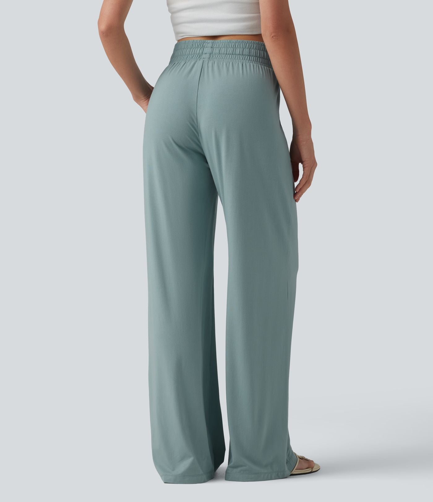 Pantalon large décontracté taille mi-haute avec cordon de serrage et poches