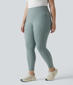 Legging sport grande taille en maille côtelé, effet ventre plat, taille haute avec poches