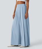 Breezeful™ Pantalon Large Fluide Taille Haute Plis Poches Latérales et Taille Élastique Séchage Rapide