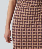 Robe midi moulante Halara UltraSculpt™ motif tartan, encolure bateau et sans manches