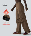Pantalon parachute large fluide décontracté en polaire taille haute avec poches