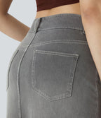 Halara Flex™ Jupe en Jean Casual Mi-Longue Délavé Extensible Plusieurs Poches Taille Haute