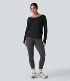 Top de sport yoga SoftlyZero™ Airy mesh contrastant à découpes manches longues avec trous pouces - UPF50+