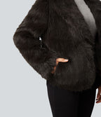 Manteau cape fausse fourrure col revers manches longues avec poches