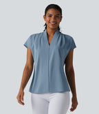 Blouse esprit bureau ample défroissage facile, col V et manches chauve-souris