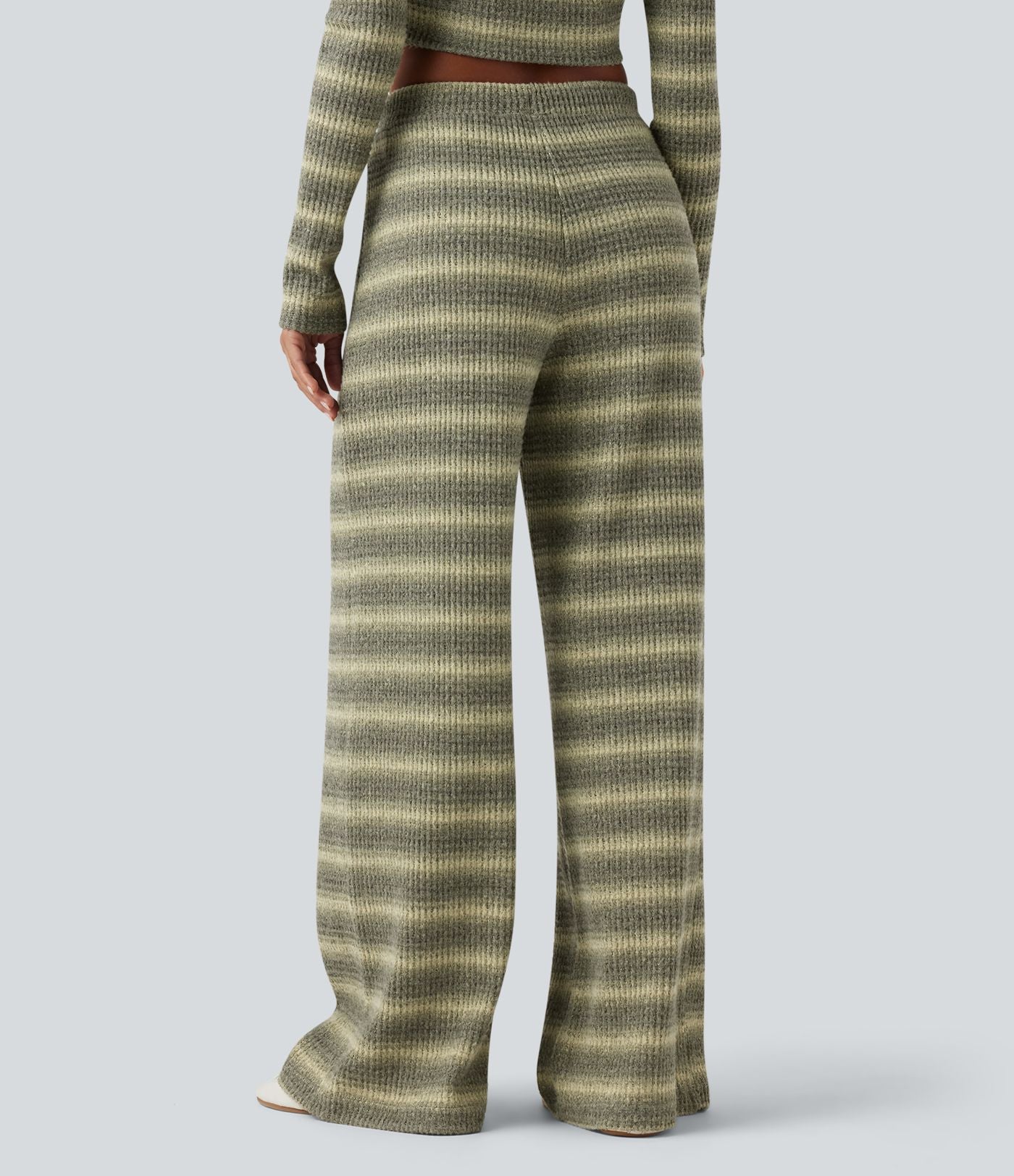 Pantalon large gaufré taille mi-haute avec cordon de serrage, rayures dégradées et poches