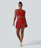 Jupe de danse courte plissée 2-en-1 Breezeful™ taille haute séchage rapide avec ourlet asymétrique et poches – Version longue