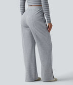 Jogging taille haute coupe droite décontracté avec poches