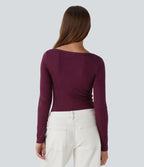 Haut casual côtelé col henley manches longues