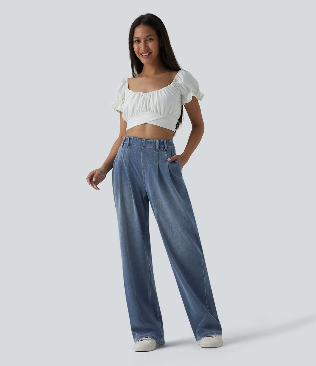 Jean large Halara Flex™ casual taille haute avec ceinture et poches