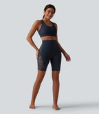 Short cycliste de yoga Halara UltraSculpt™ taille haute, gainant, en dentelle contrastée, 23 cm, avec poche