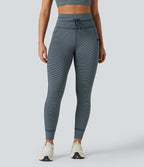 Legging de yoga rayé taille haute avec cordon de serrage et poches