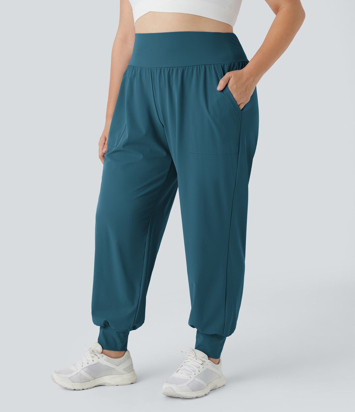 Jogging Yoga Grande Taille Taille Haute avec Poches Latérales Unies