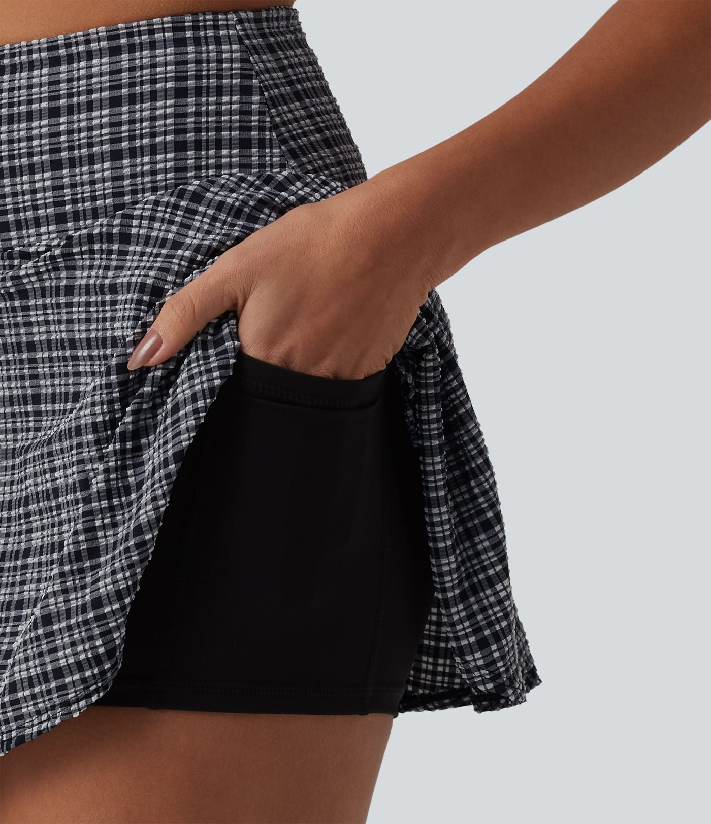 Jupe mini de tennis évasée 2-en-1 à carreaux taille haute à séchage rapide avec poches