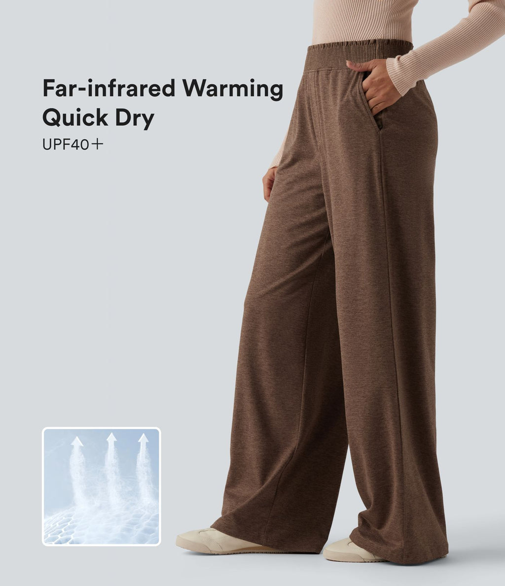 Jogging décontracté thermique large taille haute chiné séchage rapide avec finitions ondulées et poches - UPF40+