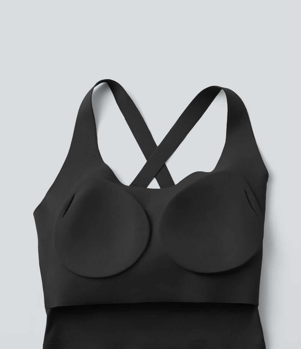 Crop top casual col U avec brassière intégrée — Bonnets B-E