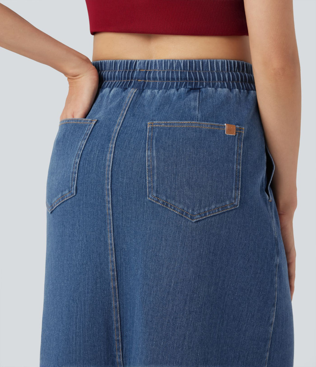 Jupe midi décontractée en denim Halara Flex™ taille haute avec cordon, fente et poches