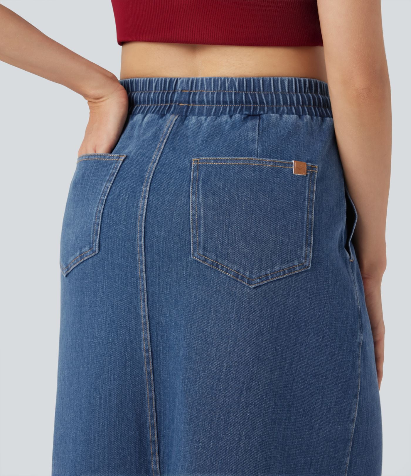 Jupe midi décontractée en denim Halara Flex™ taille haute avec cordon, fente et poches