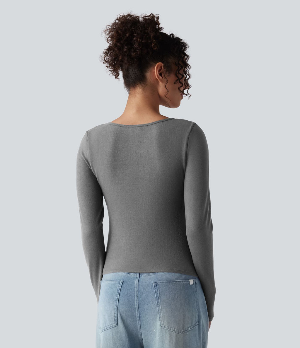 Top casual chaud push-up avec bonnets moulés, col cranté et manches longues - Bonnet A/B