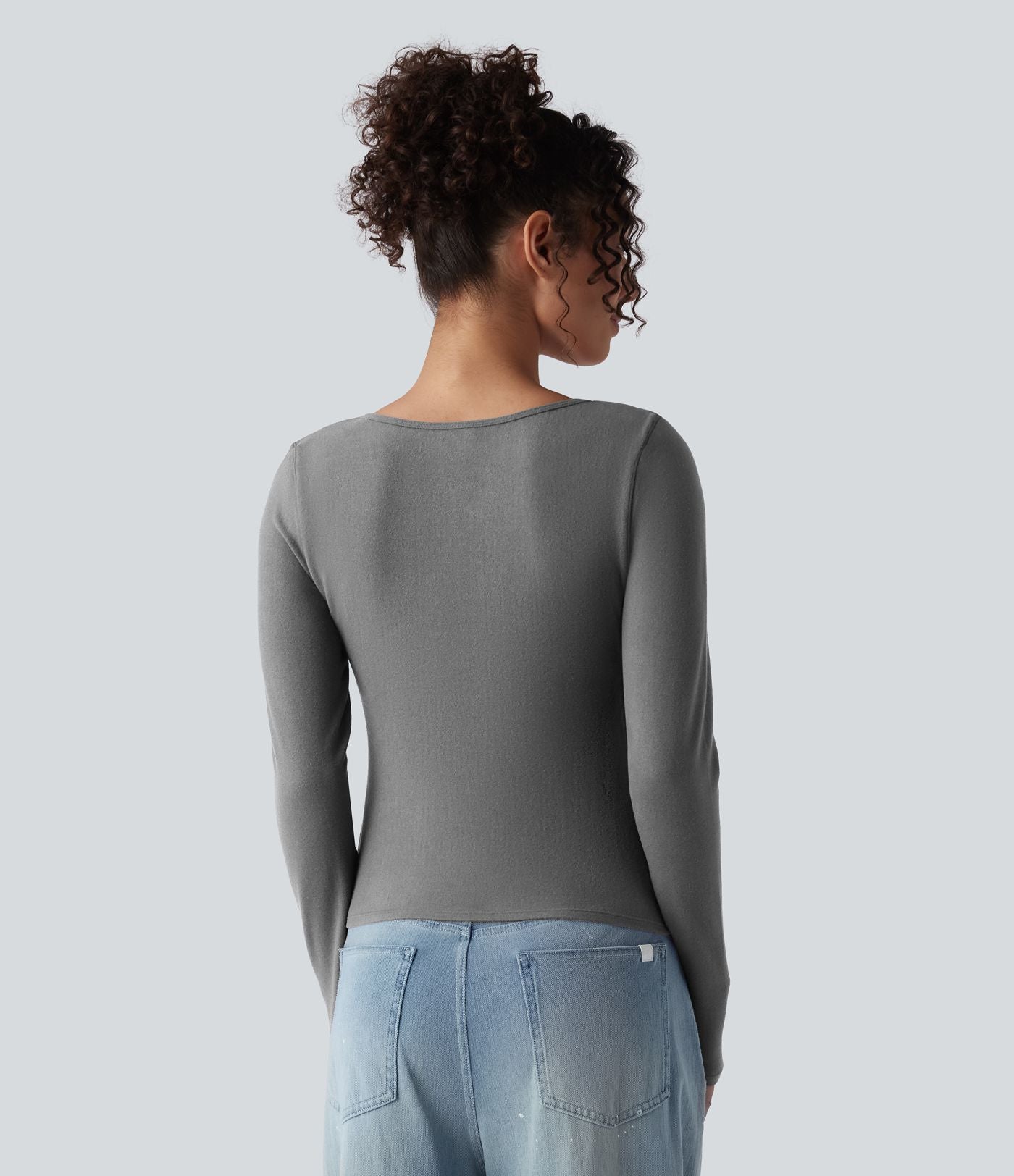 Top casual chaud push-up avec bonnets moulés, col cranté et manches longues - Bonnet A/B