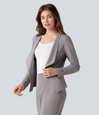 Blazer tailleur waterfall manches longues en crêpe