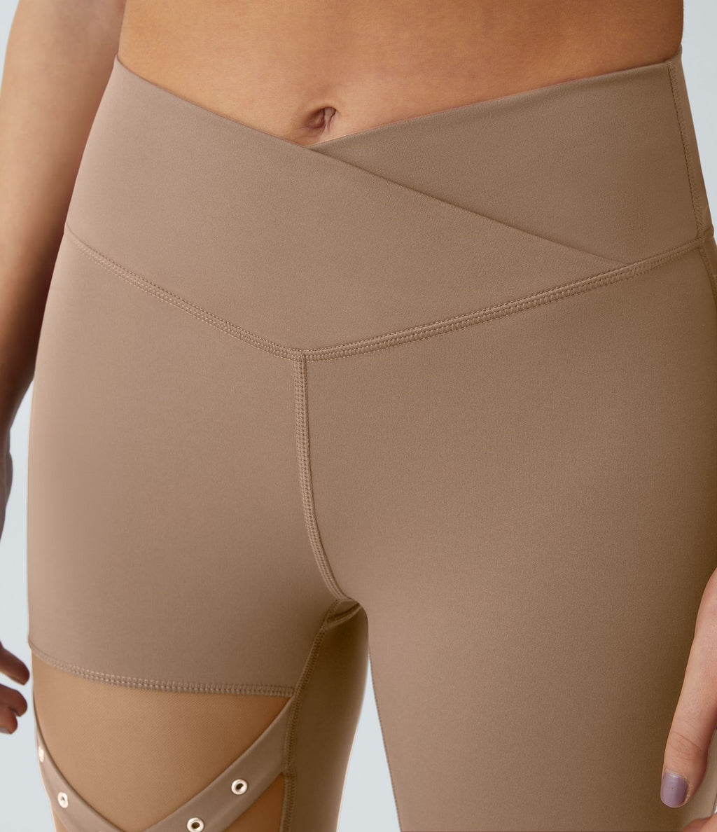 Legging yoga croisé taille haute avec mesh contrastant et boucle décorative DayStretch
