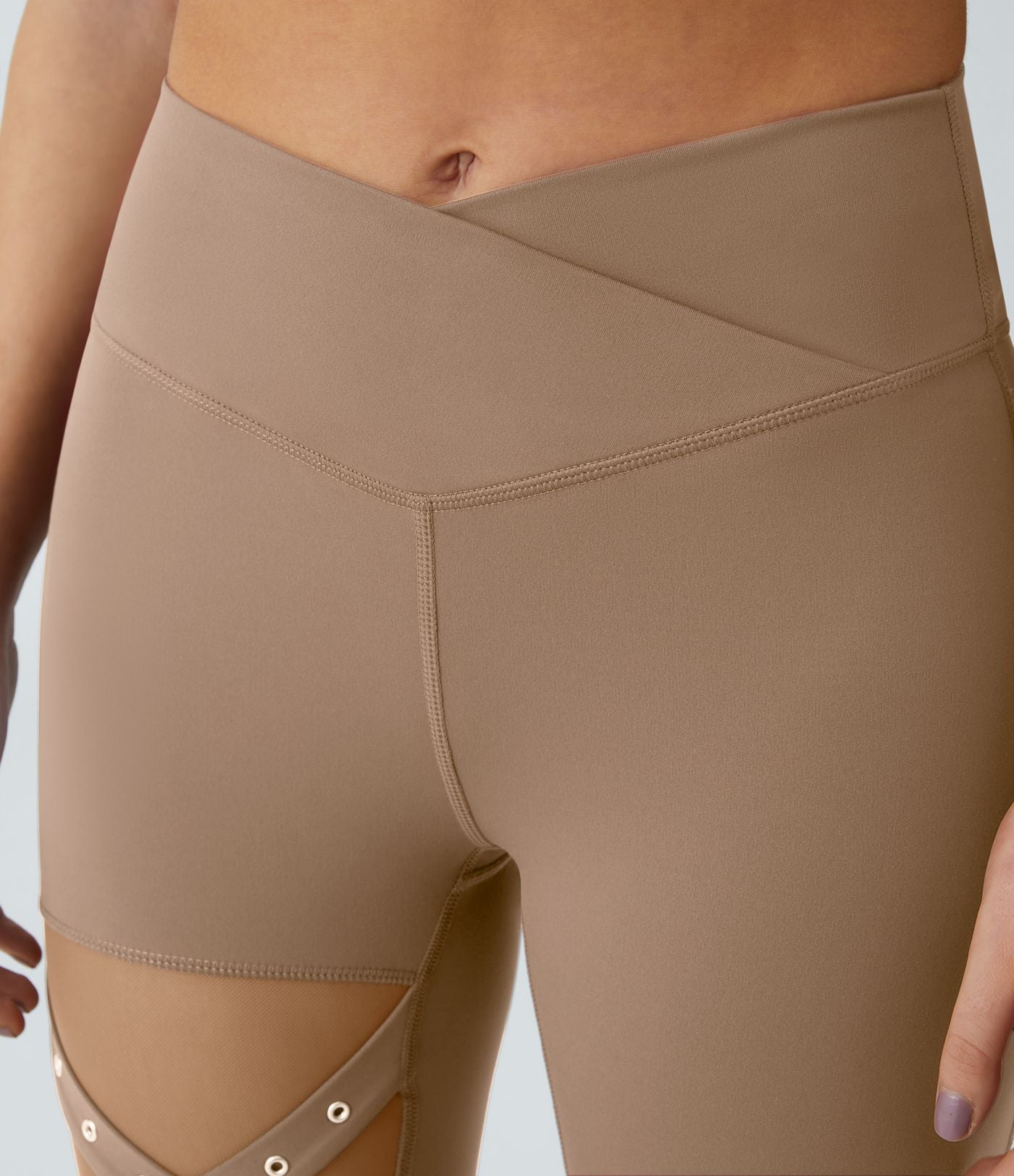 Legging yoga croisé taille haute avec mesh contrastant et boucle décorative DayStretch