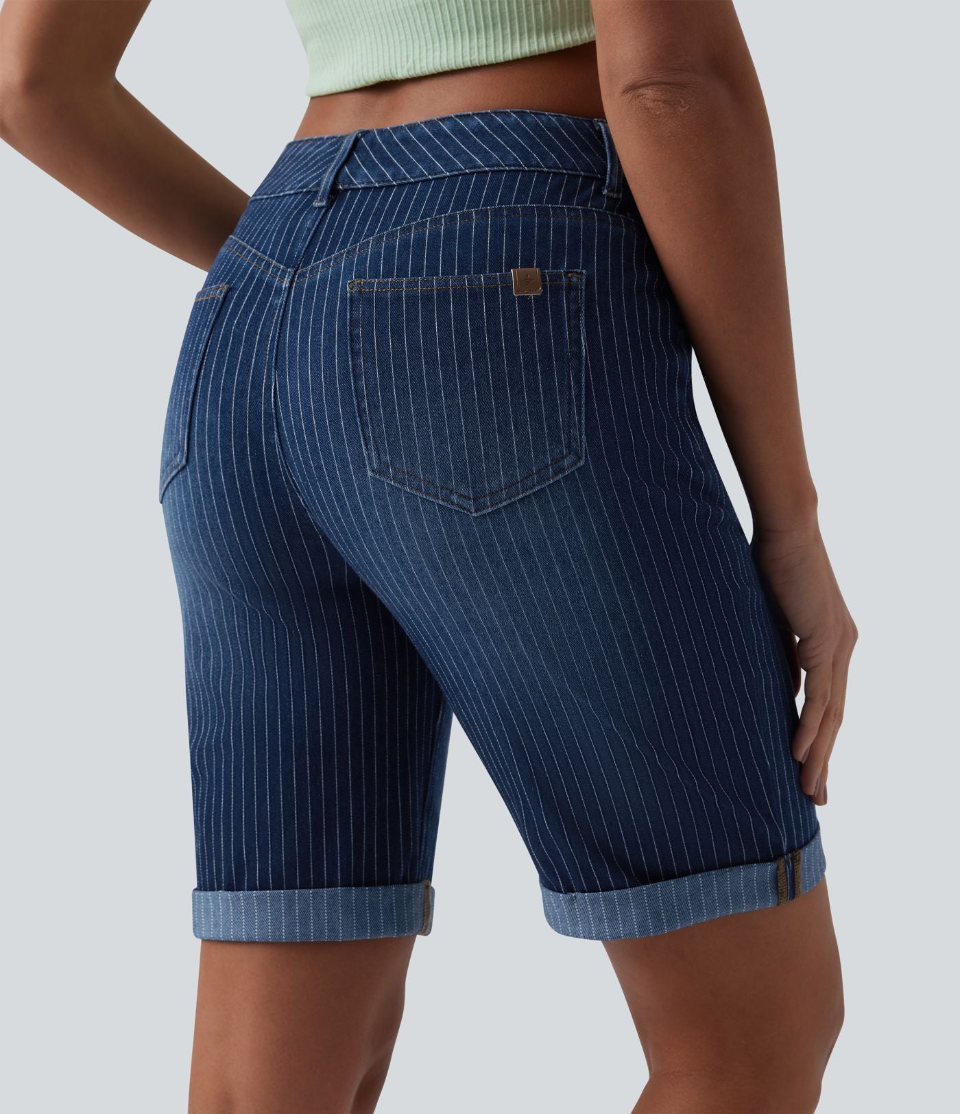 Short skinny casual en jean Halara Flex™ à rayures taille mi-haute avec ourlet retroussé et poches