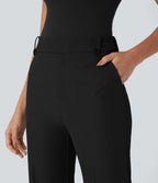 Pantalon de costume taille moyenne longueur cheville jambe droite avec poches latérales